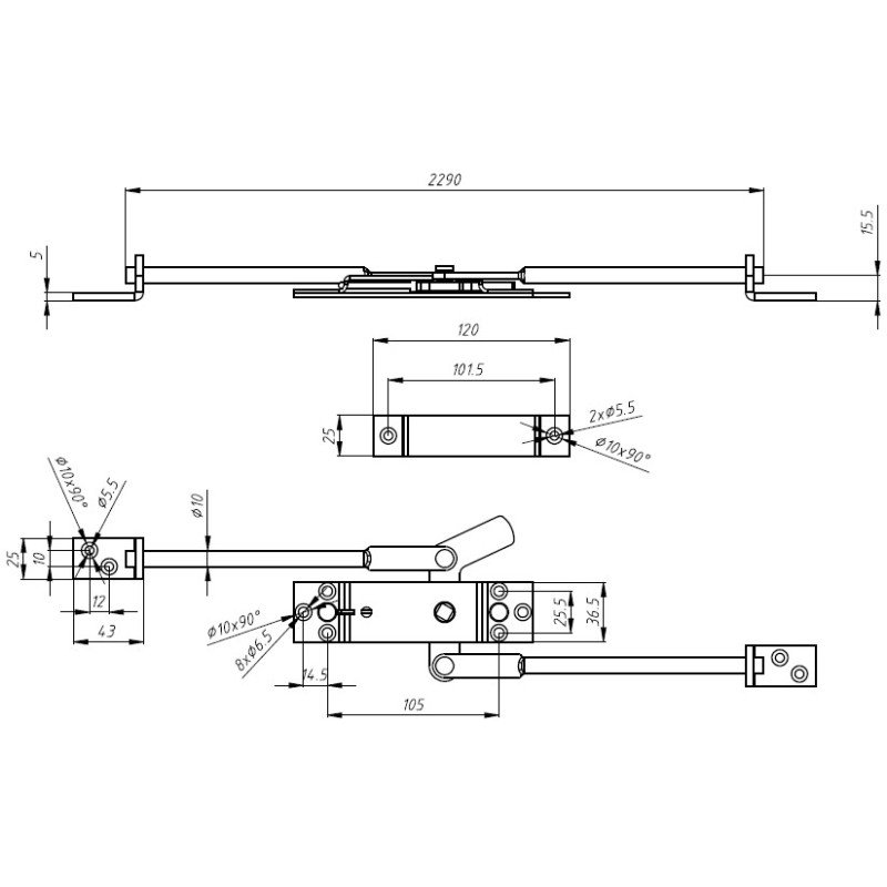 Three points locking spring loaded latch kit FY 2290-6070-RRL