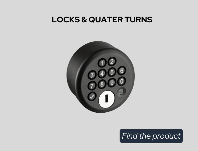 Quater turns and cam locks for enclosures, lockers and panels